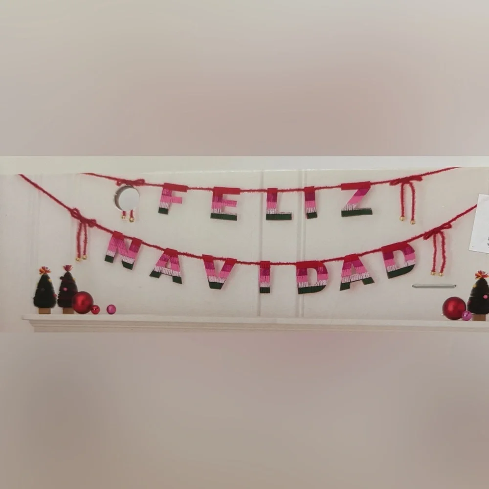 Spanish Christmas 6 ft garland (2) and hanging sign NEW NWT 3 item festive decor